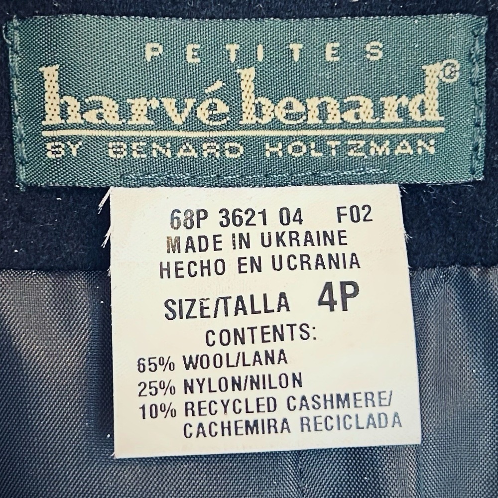 Vintage Y2K Harve Benard Blazer 4P 4 Petite Black Wool Cashmere Jacket Old Money - Picture 3 of 4